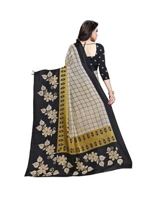 Black printed cotton saree with blouse 3
