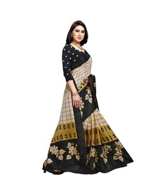 Black printed cotton saree with blouse 4