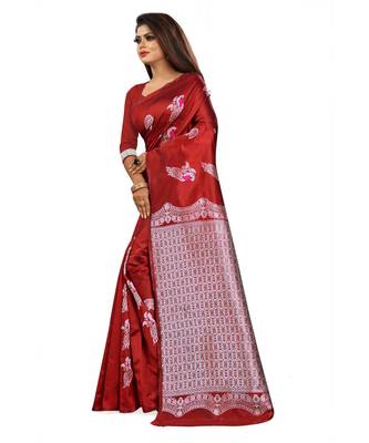 Red Color Banarasi Silk Jacquard Work Silver Peacock Banarasi Saree With Blouse 2