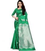 Green Color Banarasi Silk Jacquard Work Silver Peacock Banarasi Saree With Blouse