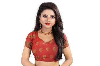 Red Cotton Silk Gold Woven Peacock Design Saree With Blouse 3