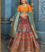 Purple Plain Silk Unstitched Lehenga