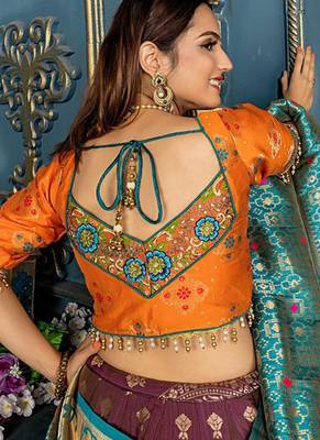 Purple Plain Silk Unstitched Lehenga 2