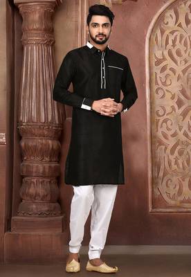Black Dupion Kurta With White Combination 1