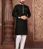 Black Dupion Kurta With White Combination