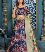 Blue Plain Silk Unstitched Lehenga