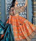 Orange Plain Silk Unstitched Lehenga