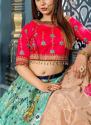 Green Plain Silk Unstitched Lehenga 2