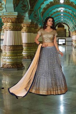 Grey Embroidered Net Readymade Lehenga Cholis 4