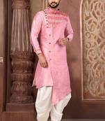 Pink Printed Art Silk Designer Dhoti Kurta