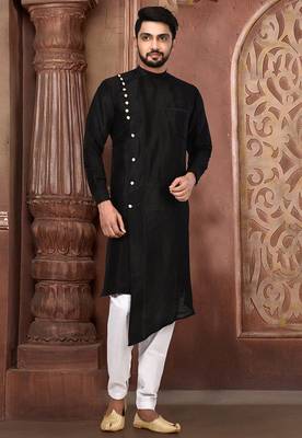 Black Plain Art Silk Designer Dhoti Kurta 1