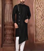 Black Plain Art Silk Designer Dhoti Kurta