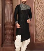 Black  Printed Combination Designer Art Silk Kurta