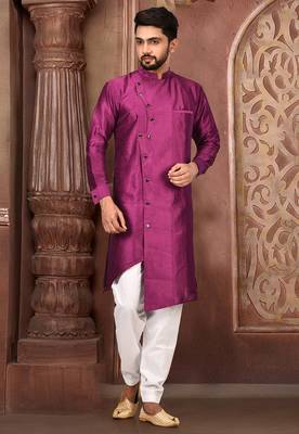 Purple Plain Art Silk Dhoti Kurta 1