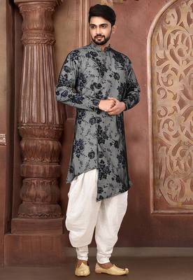 Grey Printed Lycra Dhoti Kurta 1