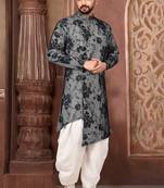 Grey Printed Lycra Dhoti Kurta