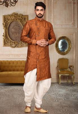 Rust Art Silk Jaquard Dhoti Kurta 1