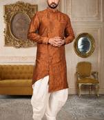 Rust Art Silk Jaquard Dhoti Kurta