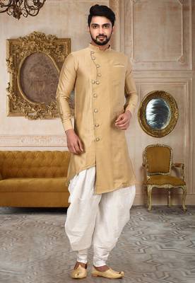 Beige Cotton Silk Dhoti Kurta 1