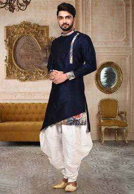 Navy Blue Art Silk Designer Dhoti Kurta 1