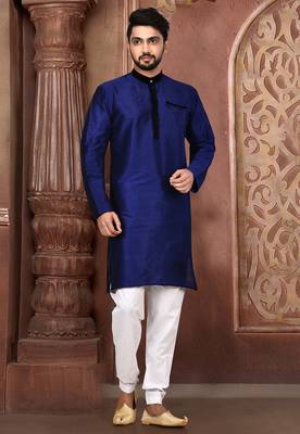 Royal Blue Art Dupion Silk Kurta 1