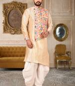 Beige And Multicolor Art Silk Dhoti Kurta