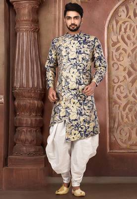 Multicolor Plain Art Silk Jaquard Dhoti And Kurta 1