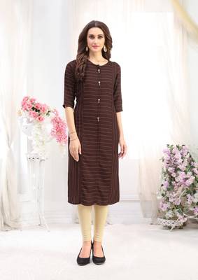 Brown Rayon Designer straight cut kurti 1