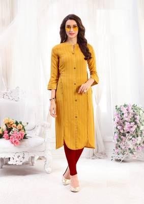 Yellow Rayon Designer straight cut kurti 1