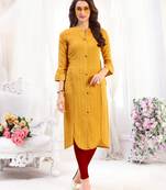Yellow Rayon Designer straight cut kurti