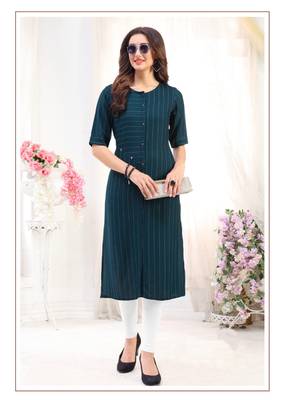 Blue Rayon Designer straight cut kurti 1