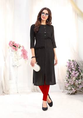 Black Rayon Designer straight cut kurti 1