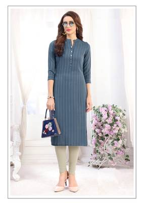 Grey  Rayon Designer straight cut kurti 1