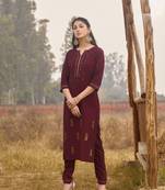 Purple Rich Look Rayon with handwork Festive Wear Kurti With Pant