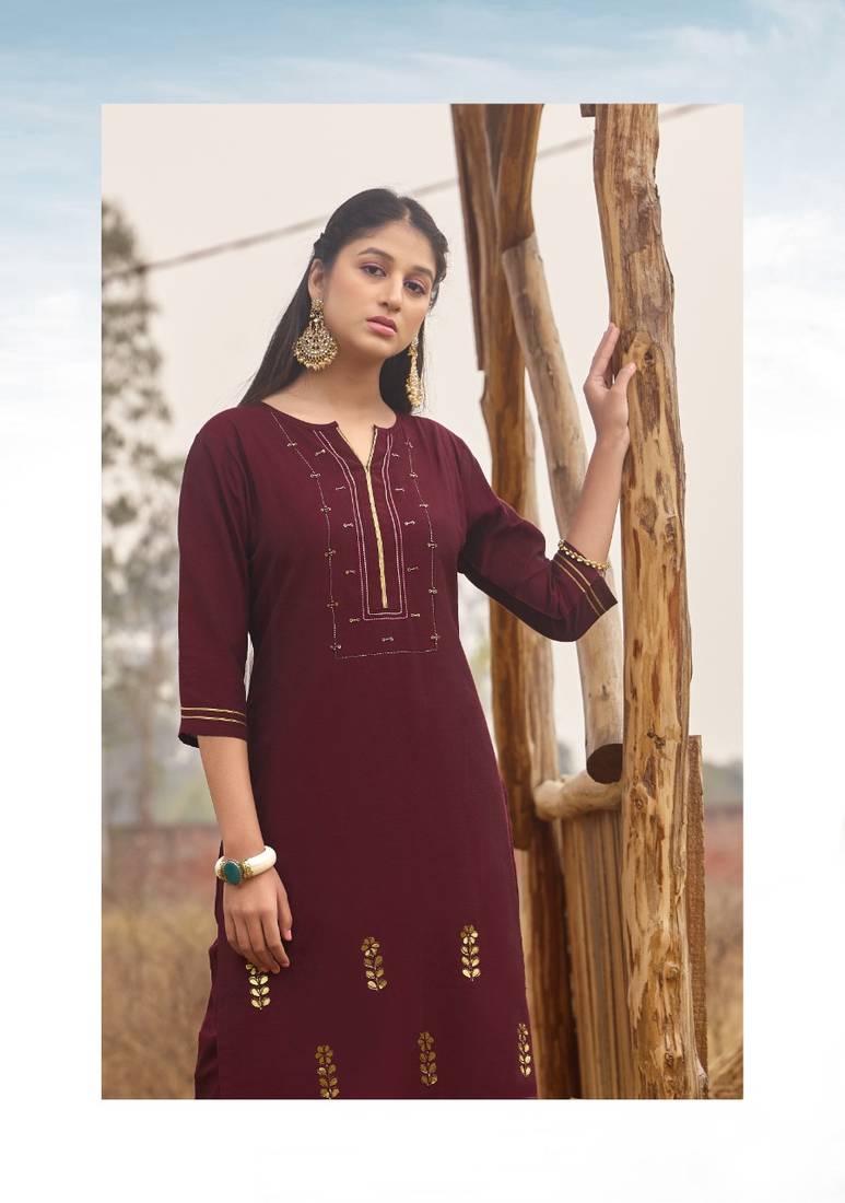 Purple Rich Look Rayon with handwork Festive Wear Kurti With Pant