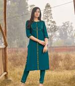 Acqua Green Rich Look Rayon with handwork Festive Wear Kurti With Pant