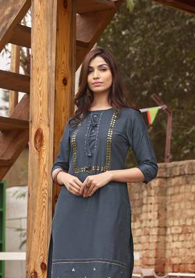 Grey Rich Look Rayon with handwork Festive Wear Kurti With Pant 2