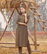 Light Brown Rich Look Rayon with handwork Festive Wear Kurti With Pant
