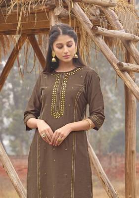 Light Brown Rich Look Rayon with handwork Festive Wear Kurti With Pant 2
