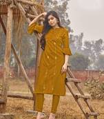 Yellow Rich Look Rayon with handwork Festive Wear Kurti With Pant