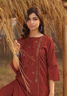 Rust Rich Look Rayon with handwork Festive Wear Kurti With Pant 2