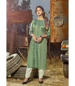 Light Green Printed Heavy slub  straight cut Kurti set