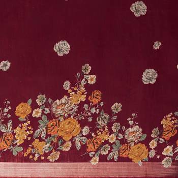 Maroon Blue Color Linen Cotton Digital Print Saree 5