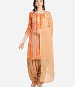 Orange & Beige Color Embroidered Unstitched Dress Material