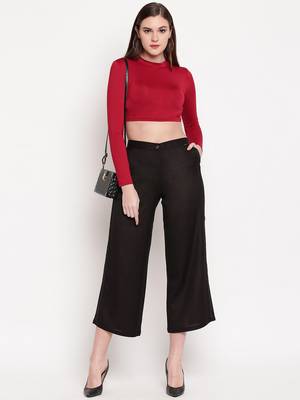 Black plain viscose trousers 1