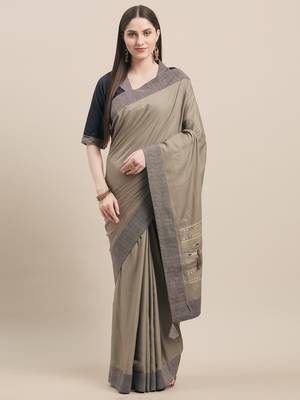Grey Color Ruby Silk Emroidered Saree 1