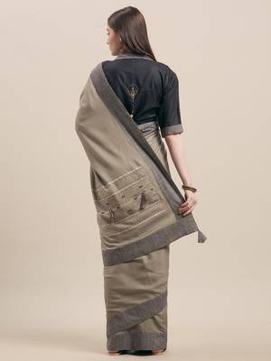 Grey Color Ruby Silk Emroidered Saree 2