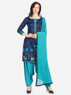 Navy Blue & Sea Green Color Embroidered Unstitched Dress Material 1