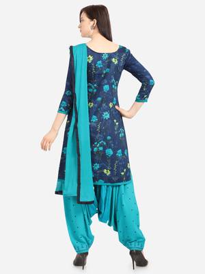 Navy Blue & Sea Green Color Embroidered Unstitched Dress Material 2