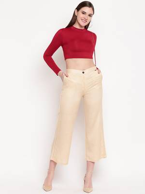 Cream plain viscose trousers 1